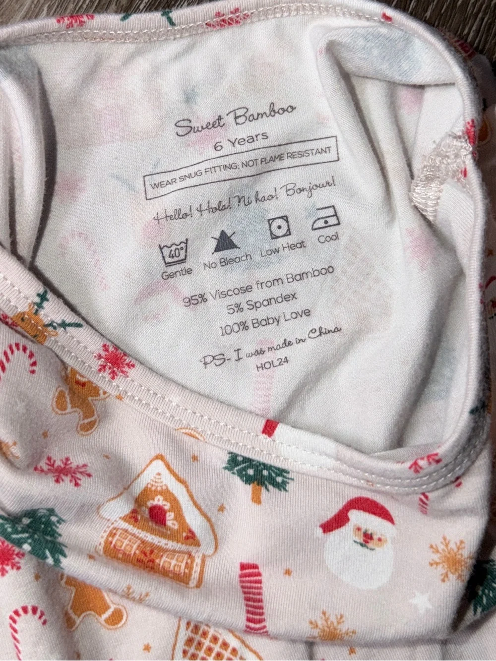 Sweet Bamboo Kids Grey Christmas Santa’s Cookies  Pajama Set- Size 6